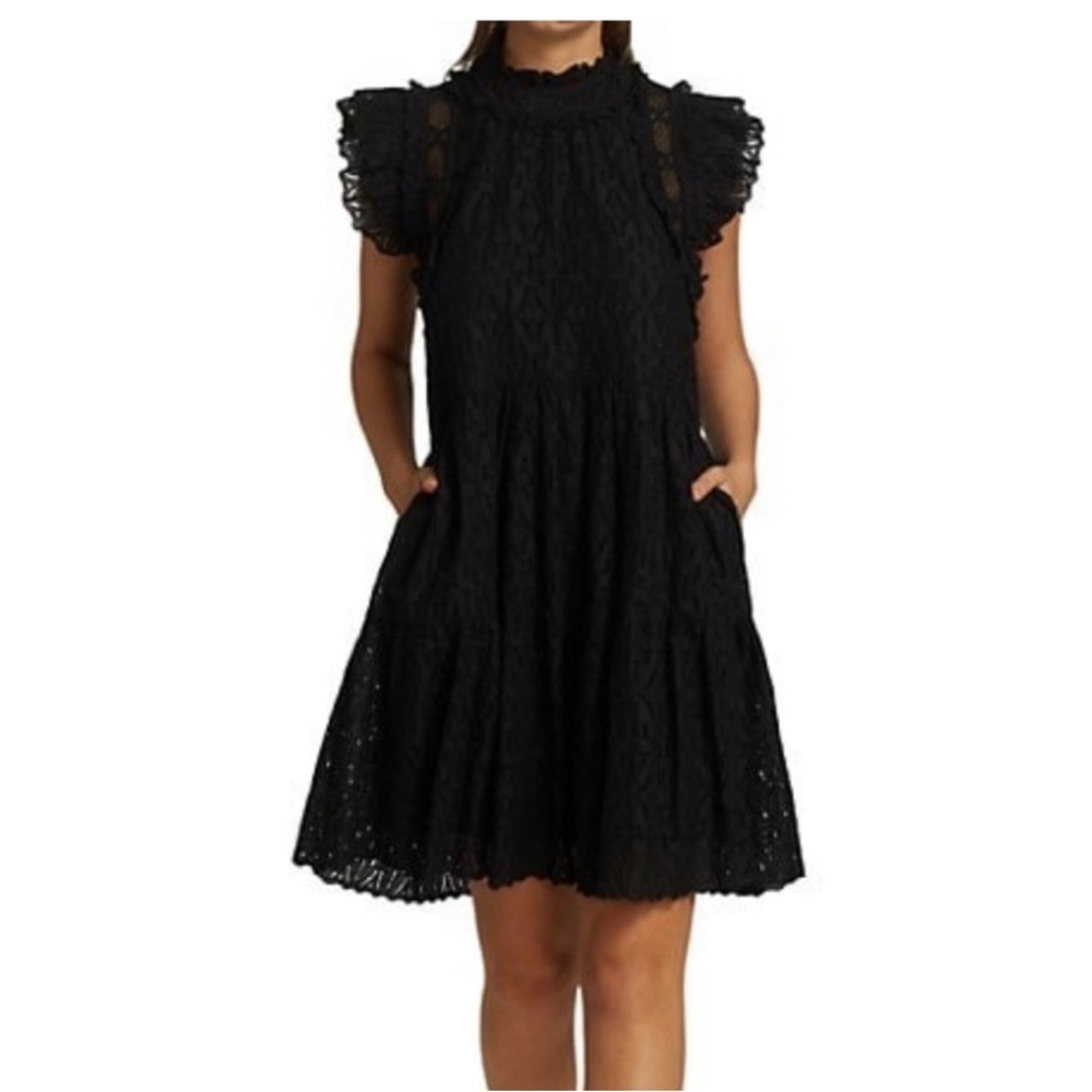 Sea New York Black Ingrid Eyelet Lace Midi Dress